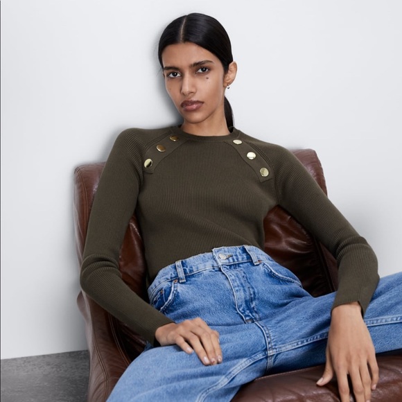zara gold button sweater